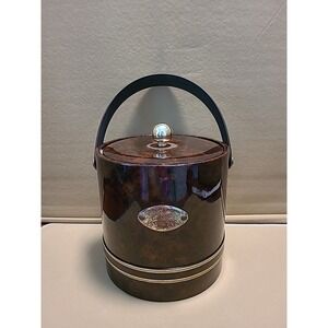 Vintage 8" X 8" Shiny Brown Vinyl With gold Accents "Drulane"‎ Ice Bucket